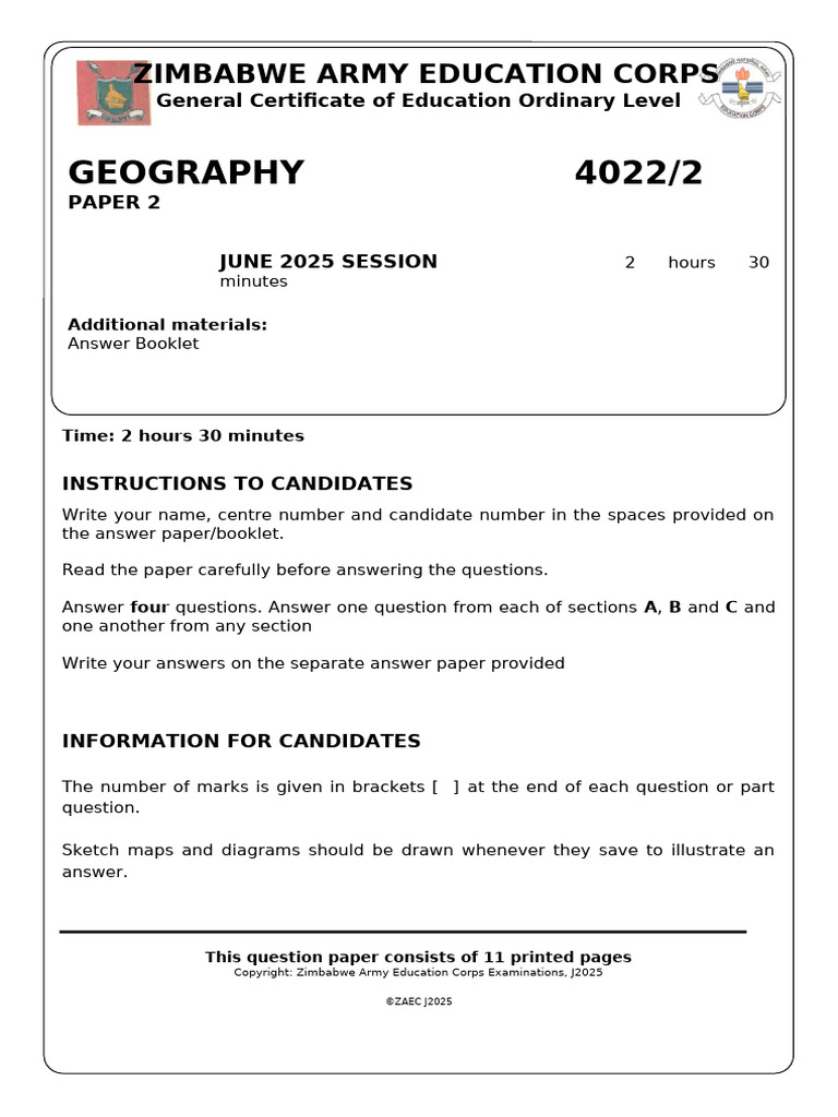 ZAEC O Level Geo P2 2025 With Cover Page Final | PDF | Temperate ...