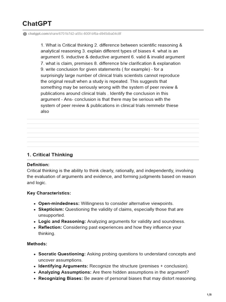 Critical Thinking Notes | PDF | Argument | Reason