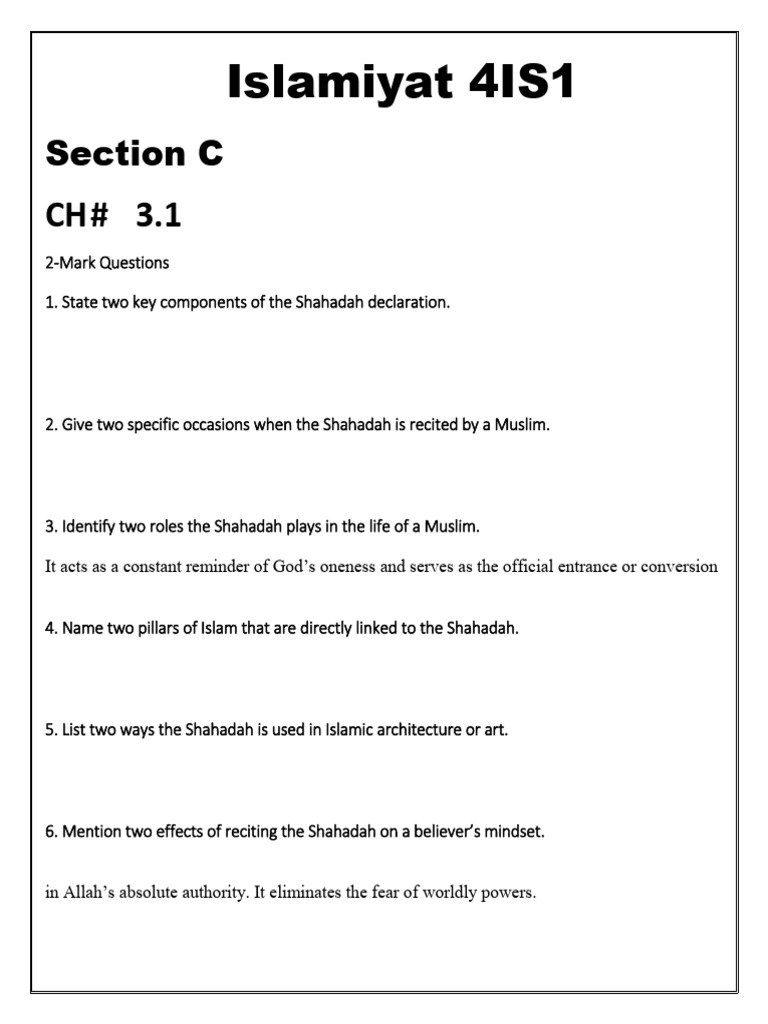Isl Section C Notes | PDF | Tawhid | Prophets And Messengers In Islam