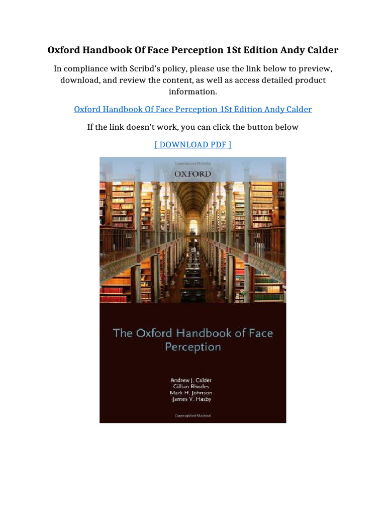 Oxford Handbook of Face Perception 1st Edition Andy Calder full ...