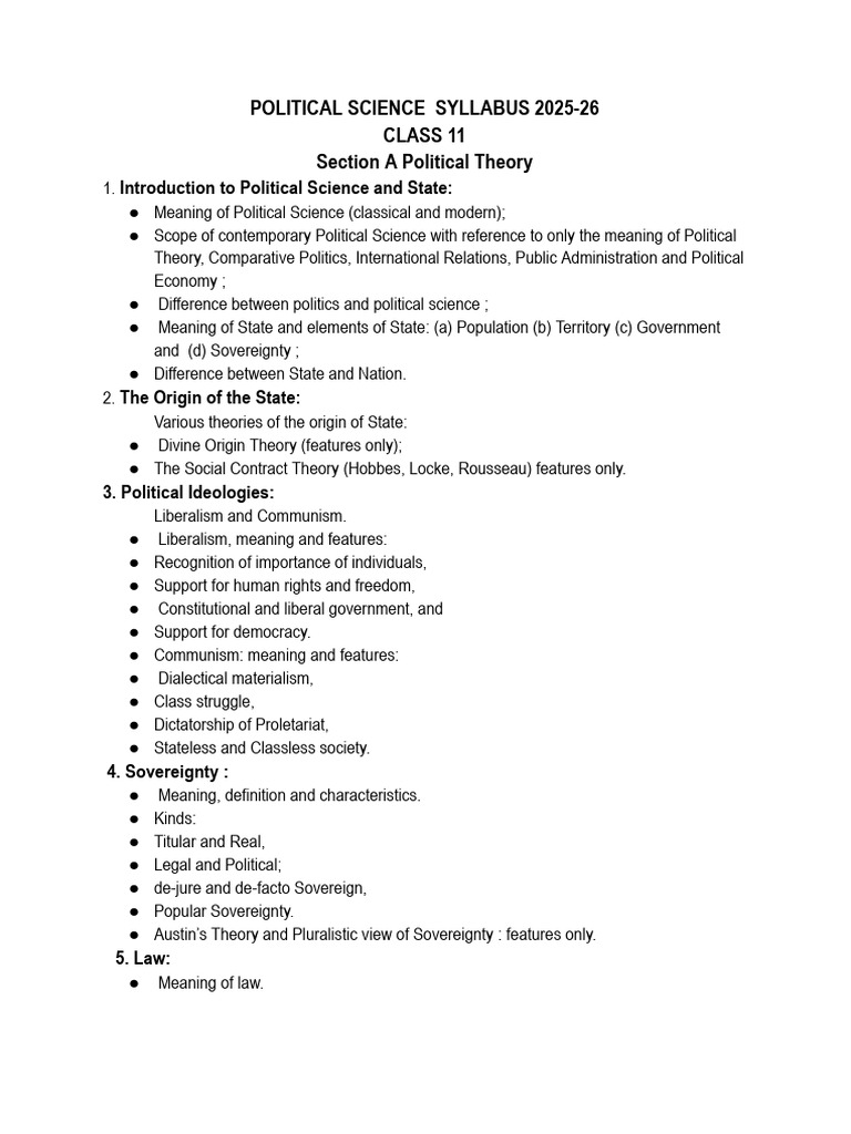 Batch 2025-26 Class 11 Political Science | PDF | State (Polity ...