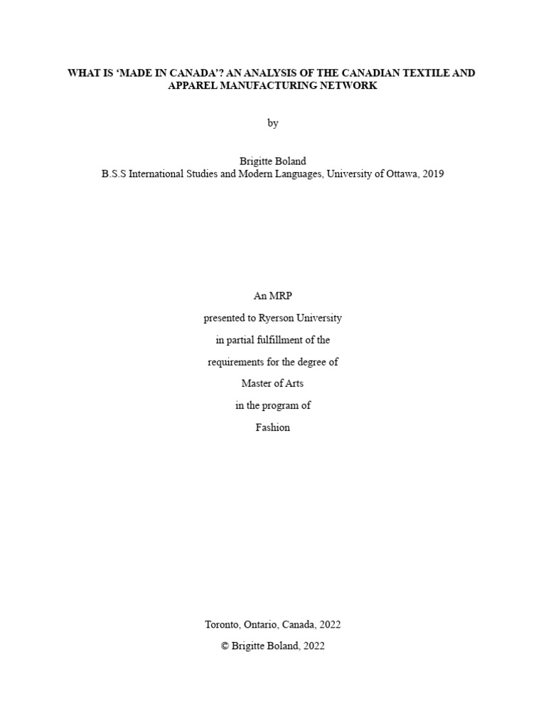 What Is Made in Canada'? An Analysis of The Canadian Textile and ...