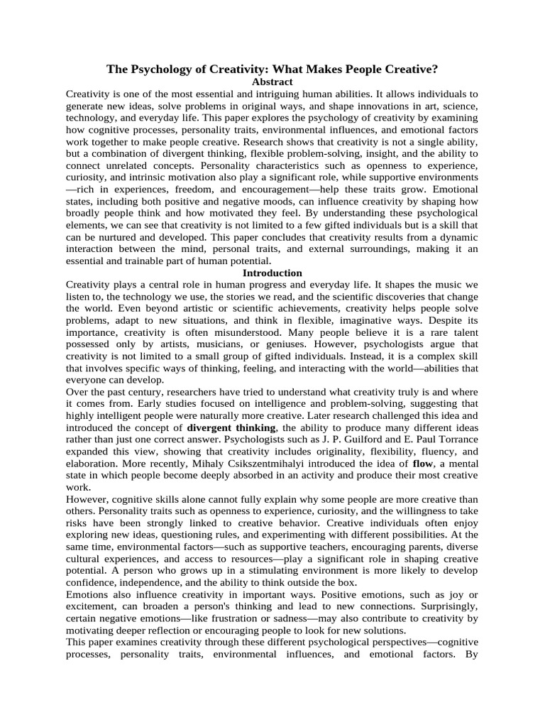 The Psychology of Creativity | PDF | Creativity | Motivational