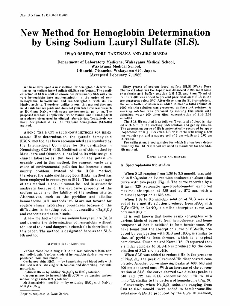 (1982) New Method For Hemoglobin Determination by Using Sodium Lauryl ...
