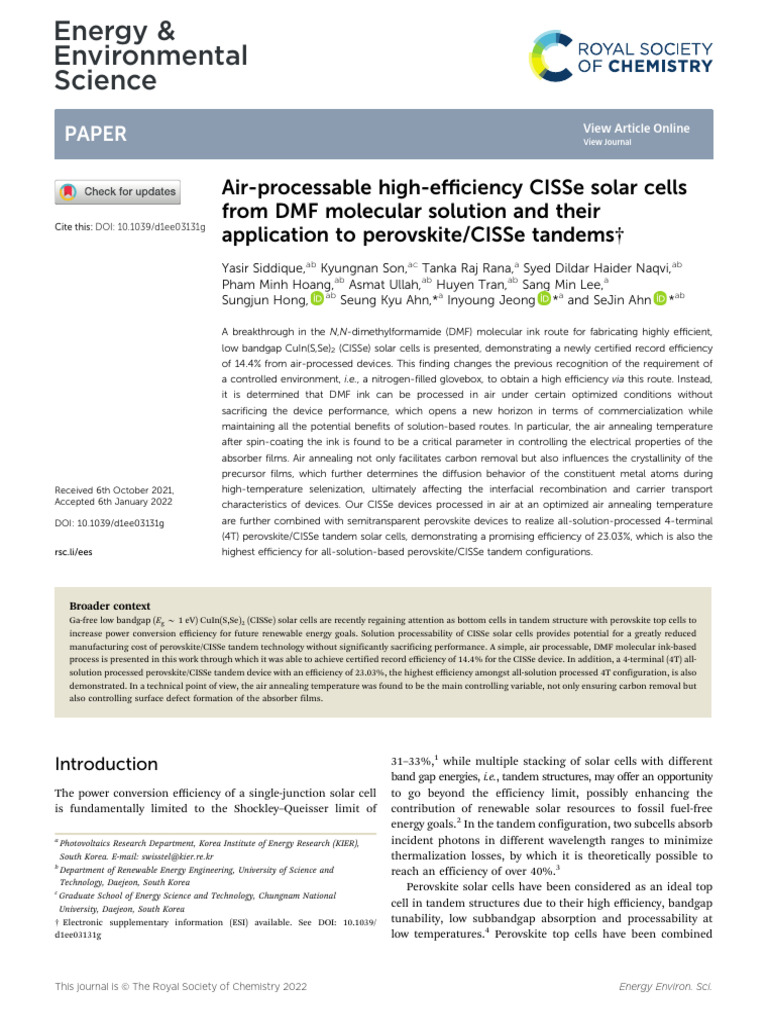All Solution Processed Perovskite - CISSe Tandem Solar Cell | PDF ...