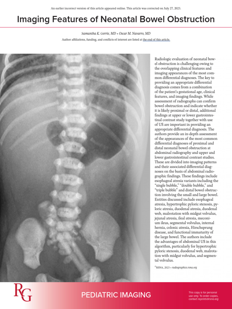 Imaging Features of Neonatal Bowel Obstruction | PDF | Stomach | Pancreas