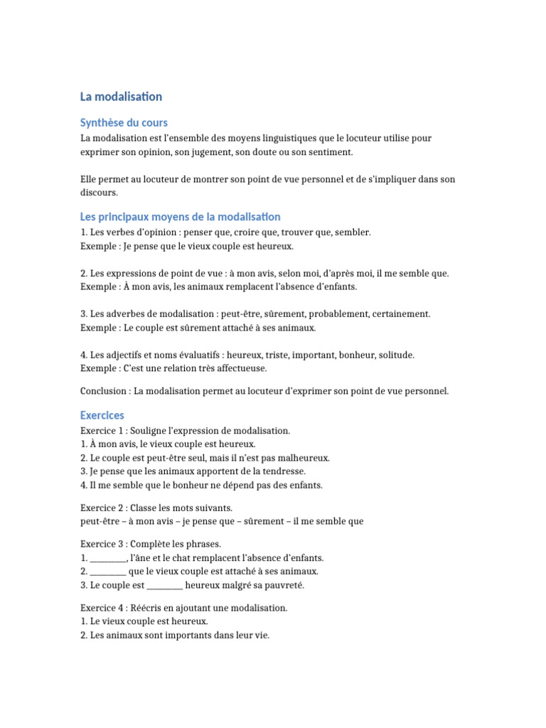 La Modalisation Complete Avec Correction | PDF