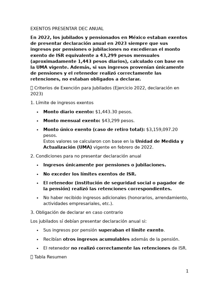 Exentos Presentar Dec Anual Sat | PDF | Interés | Jubilación