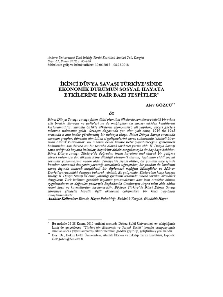 Ikinci Dunya Savasi Turkiye Toplumsal Etki | PDF