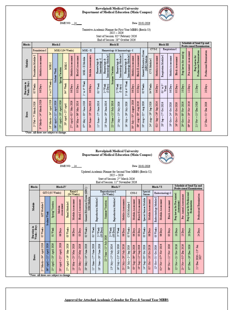 First & Second Year Academic Calendar 2026 | PDF | Military Operations