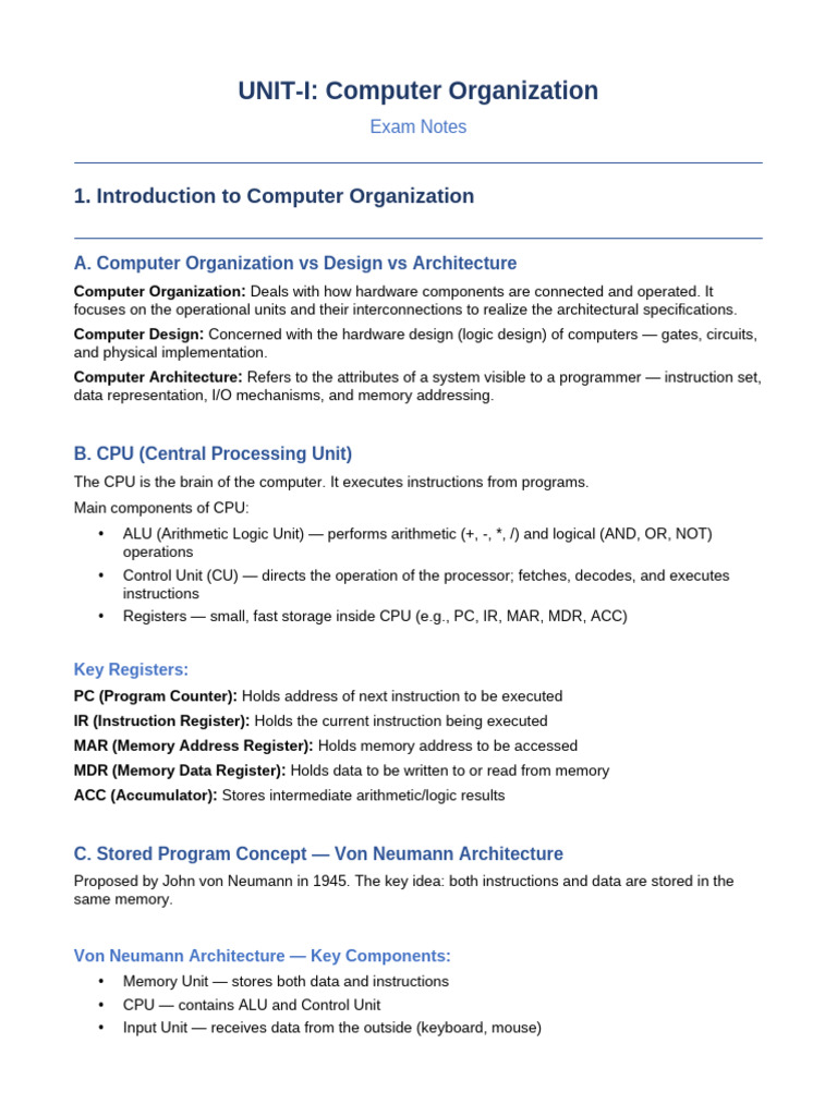 Unit1 Computer Organization Notes | PDF | Central Processing Unit ...