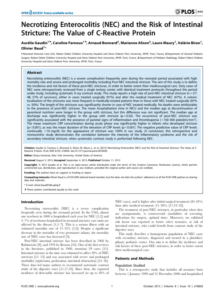 Necrotizing Enterocolitis (NEC) and The Risk of Intestinal Stricture ...