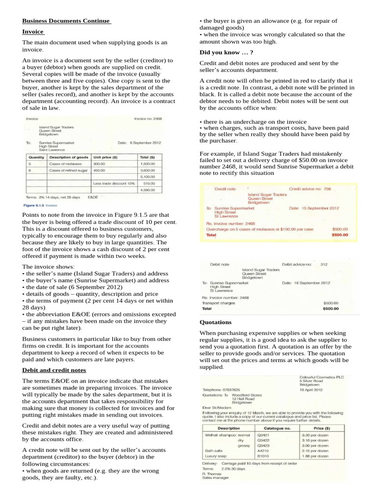 Business Documents Continue | PDF | Invoice | Debits And Credits