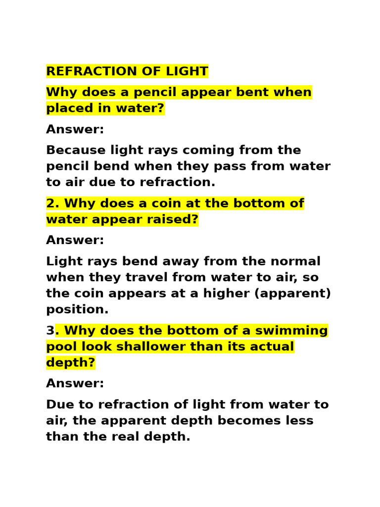 Refraction Reasoning Questions | PDF
