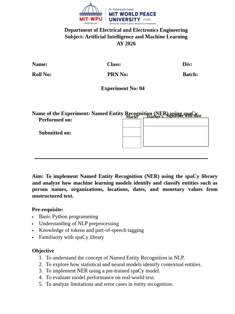 NLP Experiment 4 Writeup | PDF | Applied Mathematics | Computing