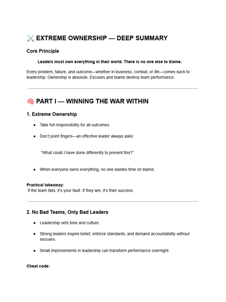 Extreme Ownership - Deep Summary | PDF | Leadership