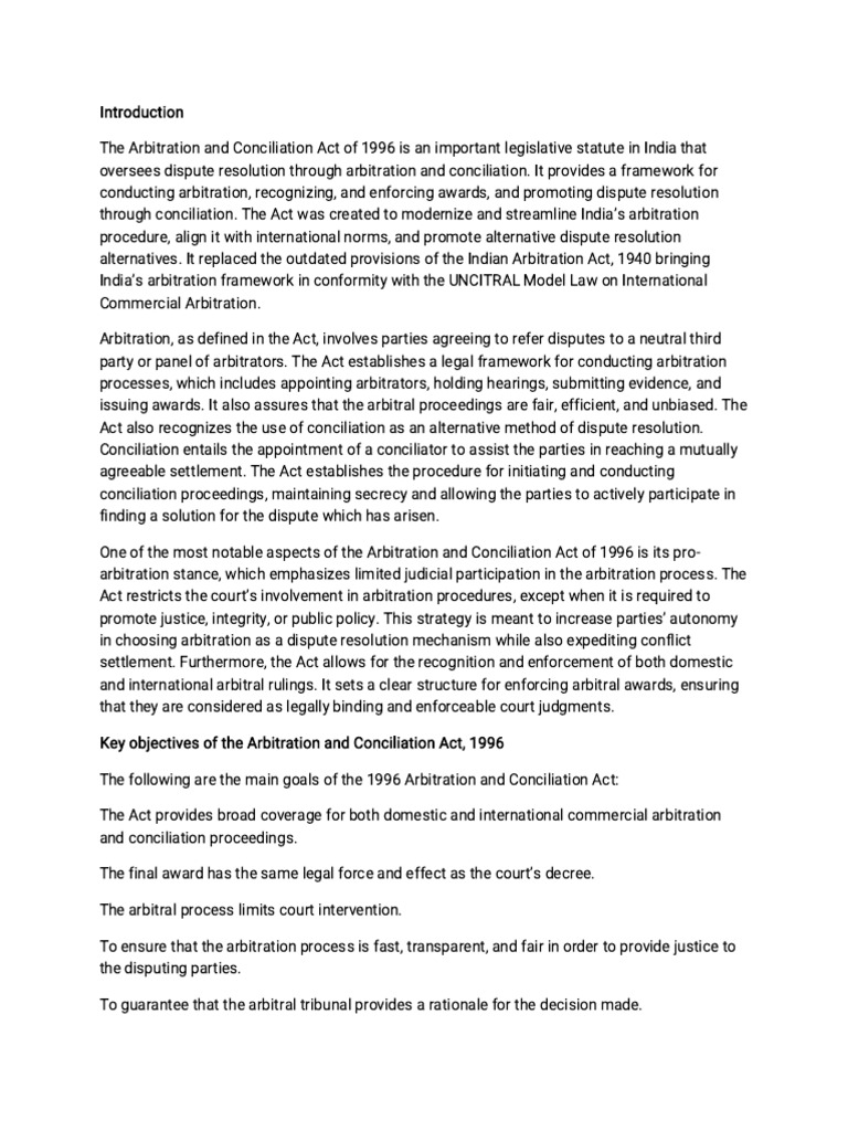 Features of Arbitration Act | PDF | Arbitration | Arbitral Tribunal