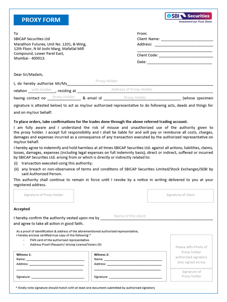 Proxy Form | PDF | Indemnity | Business Law