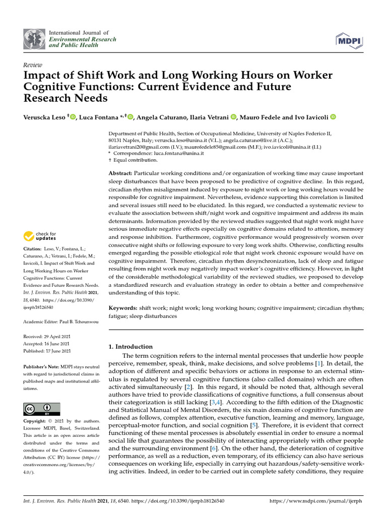 Impact of Shift Work and Long Working Hours On Worker | PDF | Wechsler ...