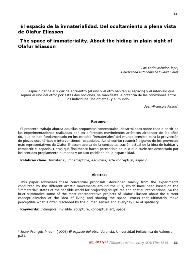 8 Articulo Espacio Inmaterialidad Sobre Olafour Eliassoon | PDF