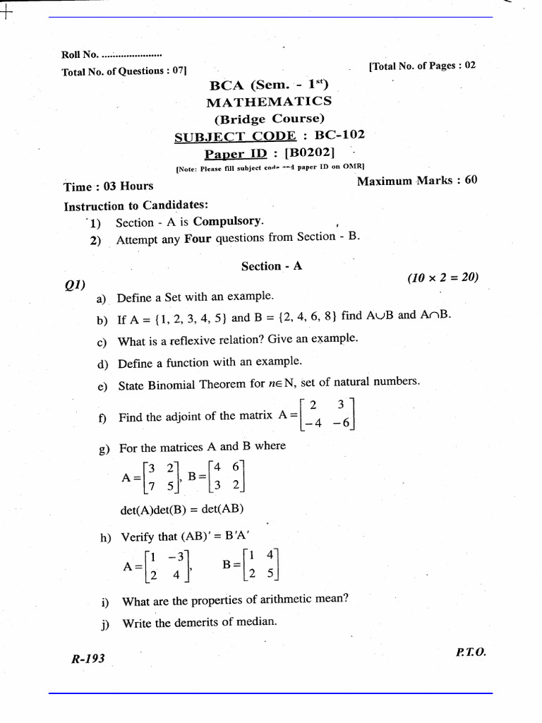 Out Bca Bc 102 Mathematics Jun 2016 | PDF | Mathematics | Mathematical ...