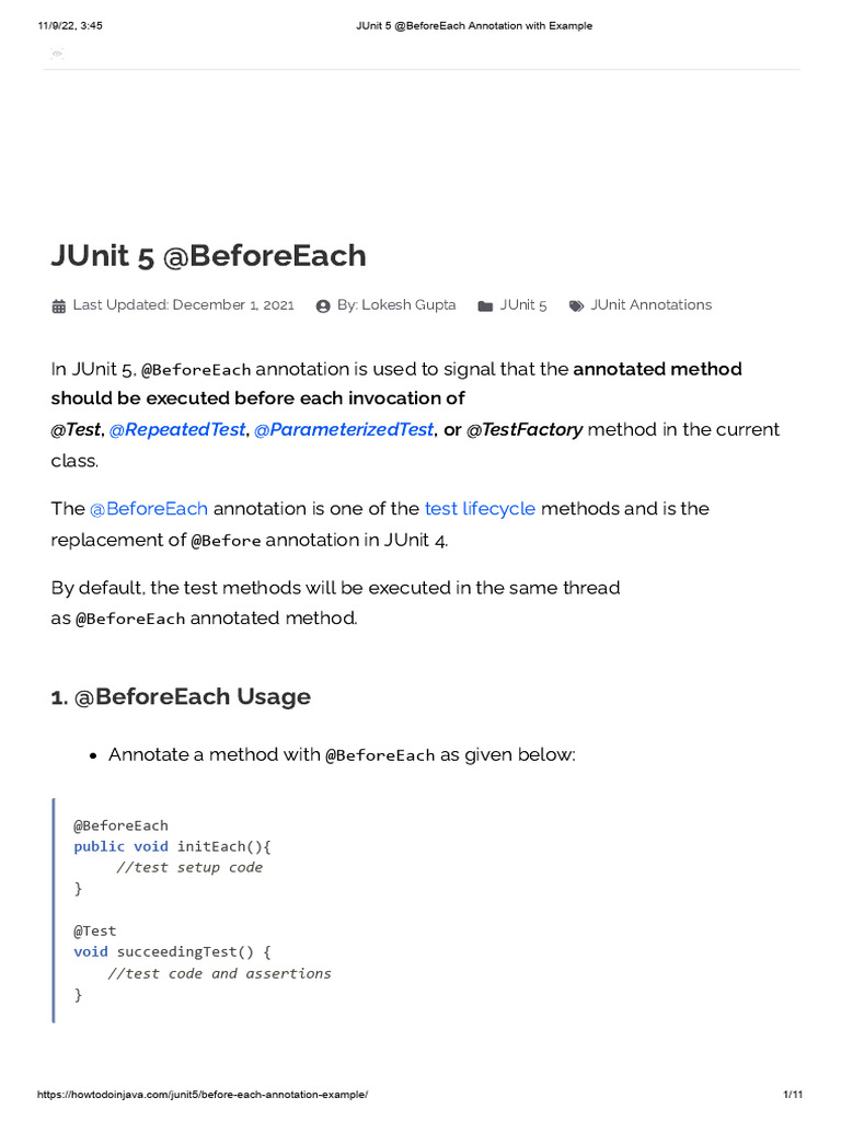 JUnit 5 @BeforeEach Annotation With Example | PDF | Inheritance (Object ...