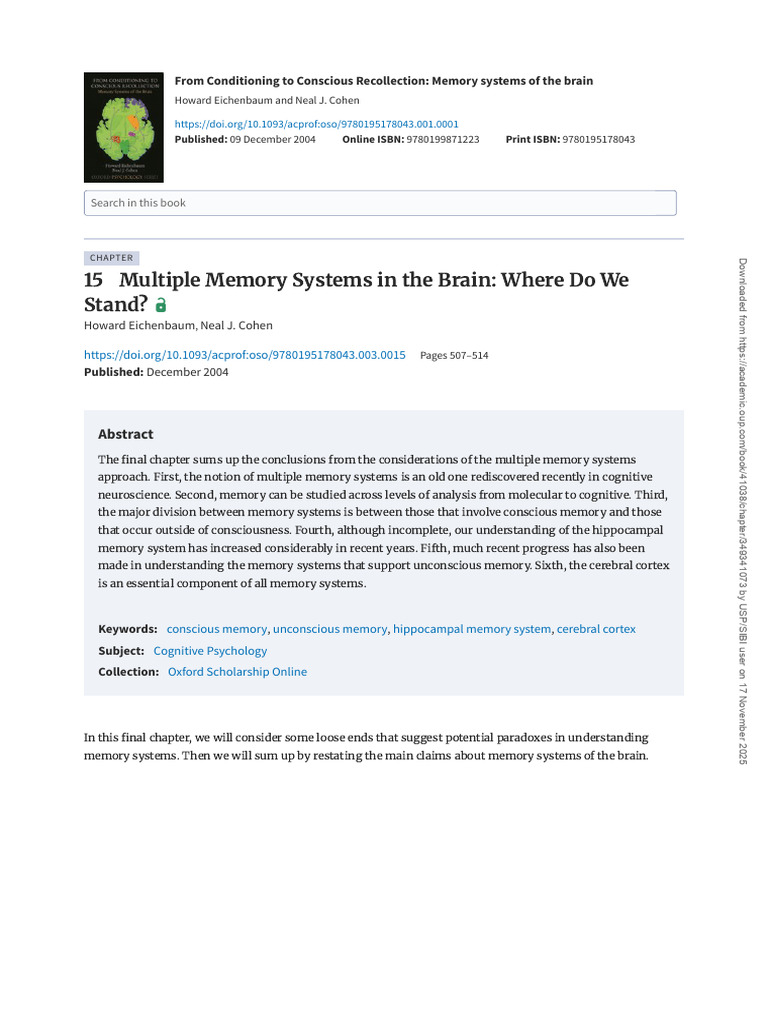 Multiple Memory Systems in The Brain: Where Do We Stand? | PDF | Memory ...