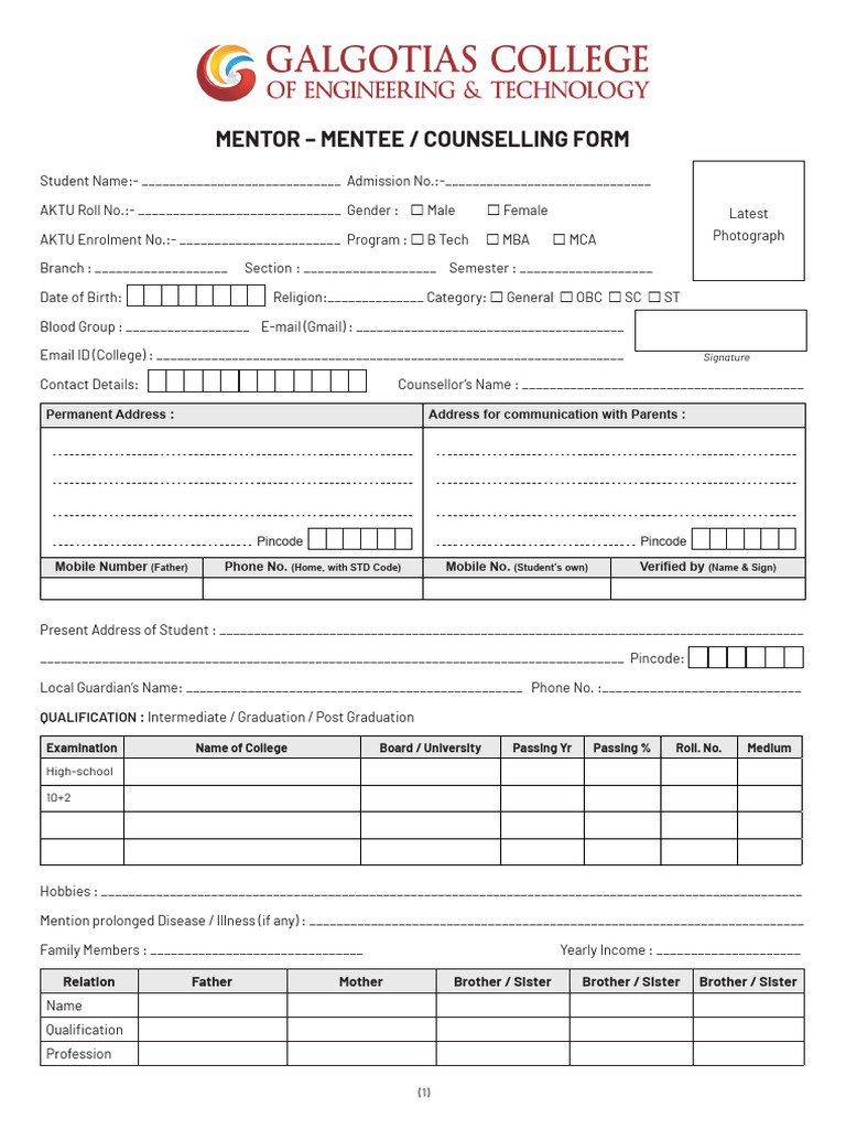 Mentor Mentee Form 2022 Kamran | PDF