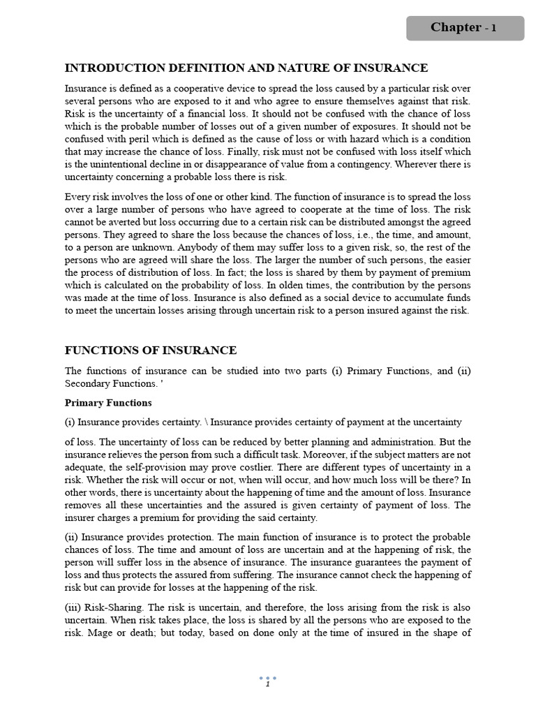 Introduction Definition and Nature of Insurance | PDF | Insurance | Risk