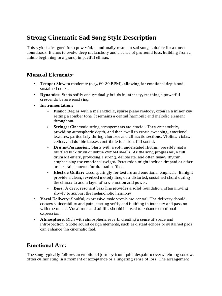 Strong_Cinematic_Sad_Song_Style_Description | PDF | Song Structure ...