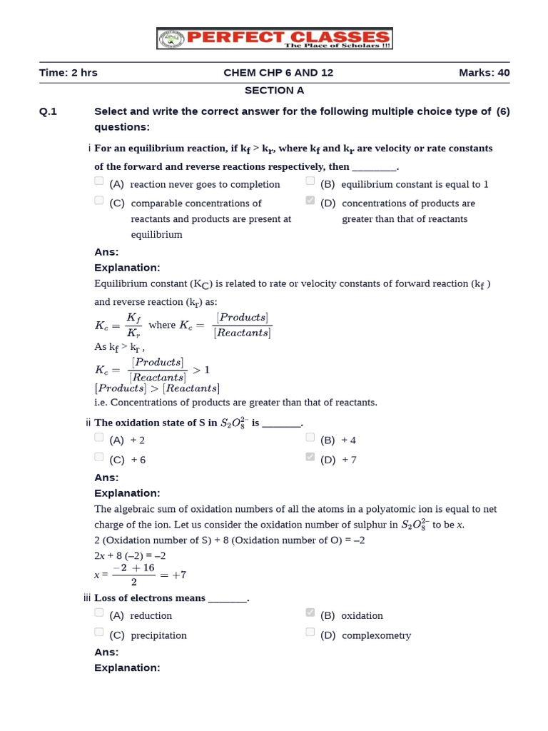 chem 6 & 12 soln | PDF | Redox | Chemical Reactions