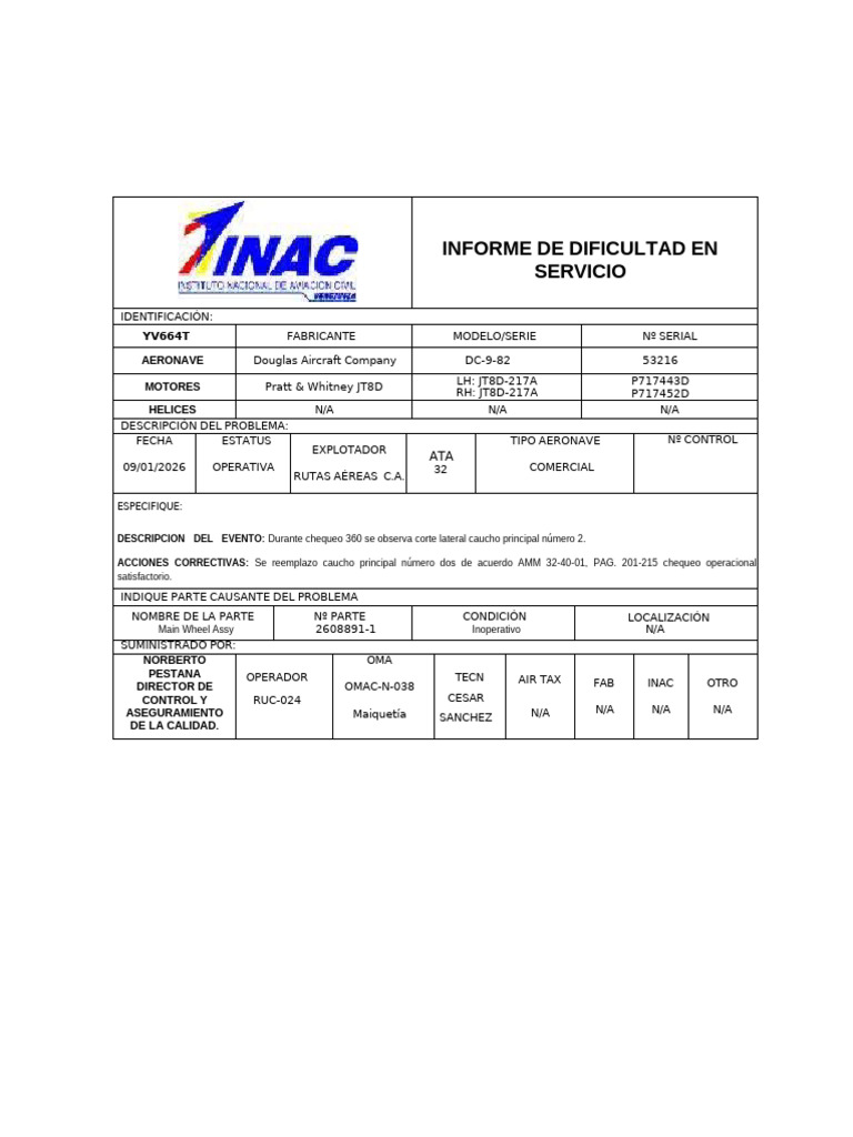 Forma INAC 43-003 RDS YV664T (09-01-2026) | PDF