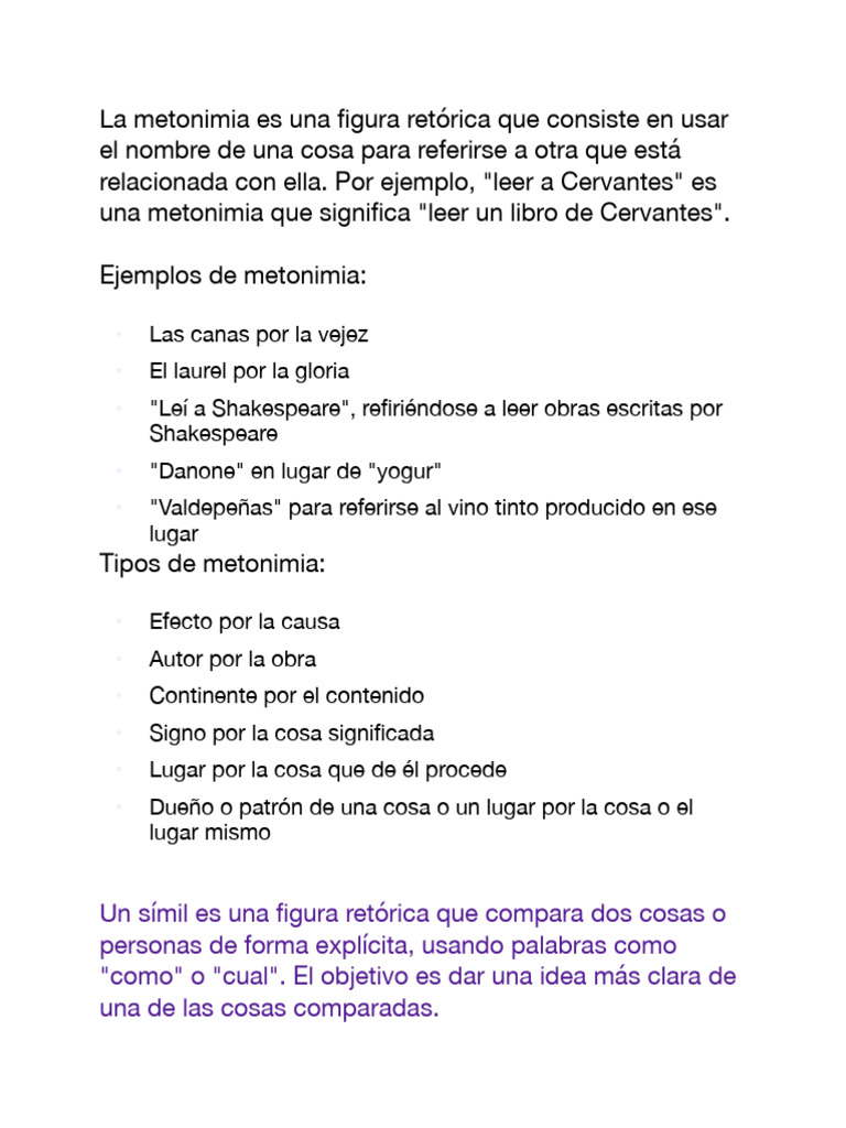 Conceptos Español Metonimia-Similes-Metafora | PDF | Metáfora