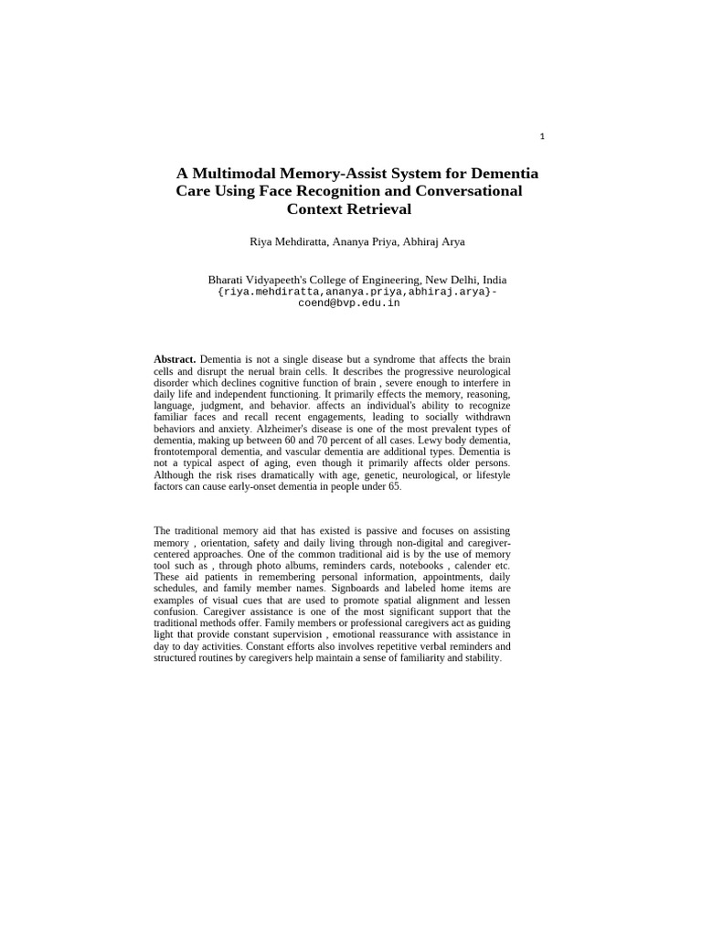 A Multimodal Memory-Assist System For Dementia Care Using Face ...