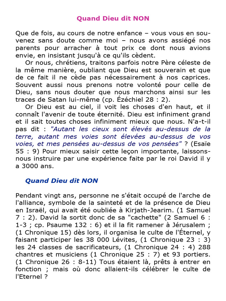 Quand Dieu Dit NON PDF David Dieu