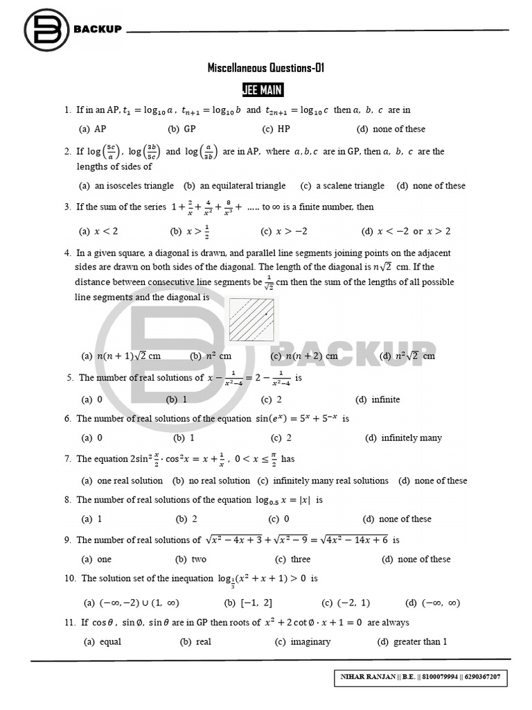 Miscellaneous Questions-1 (JEE MAIN) | PDF | Triangle | Mathematics