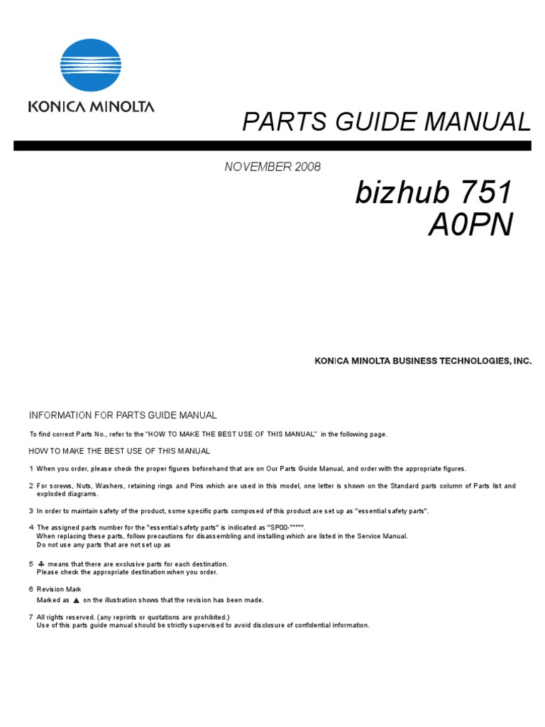Parts Guide Manual Bizhub 751. Konica-Minolta ...