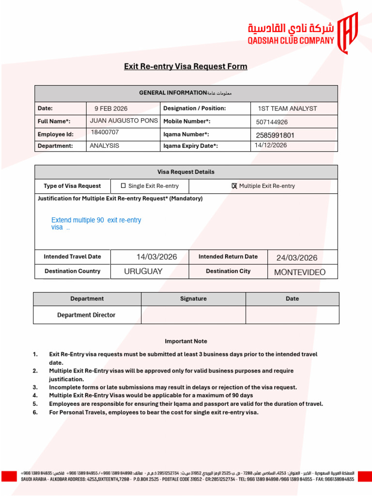 Exit Re-Entry Form | PDF