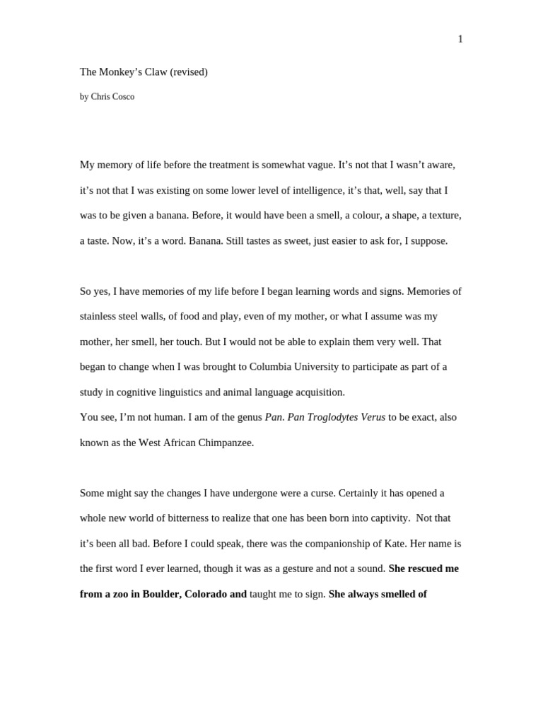 Monkeys Claw Second Draft by Chris | PDF