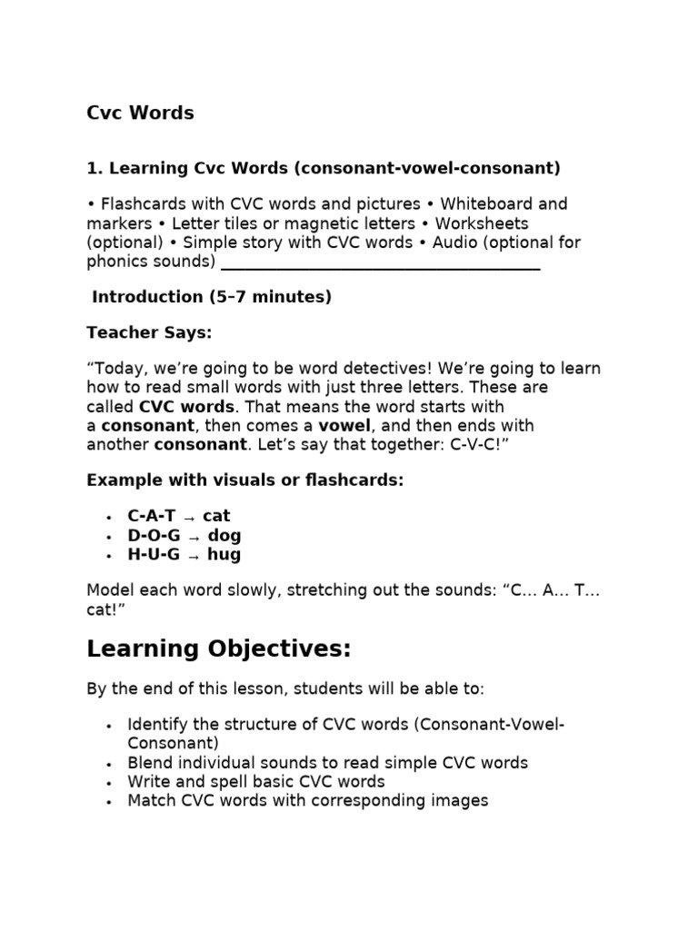 CVC Words Lesson | PDF