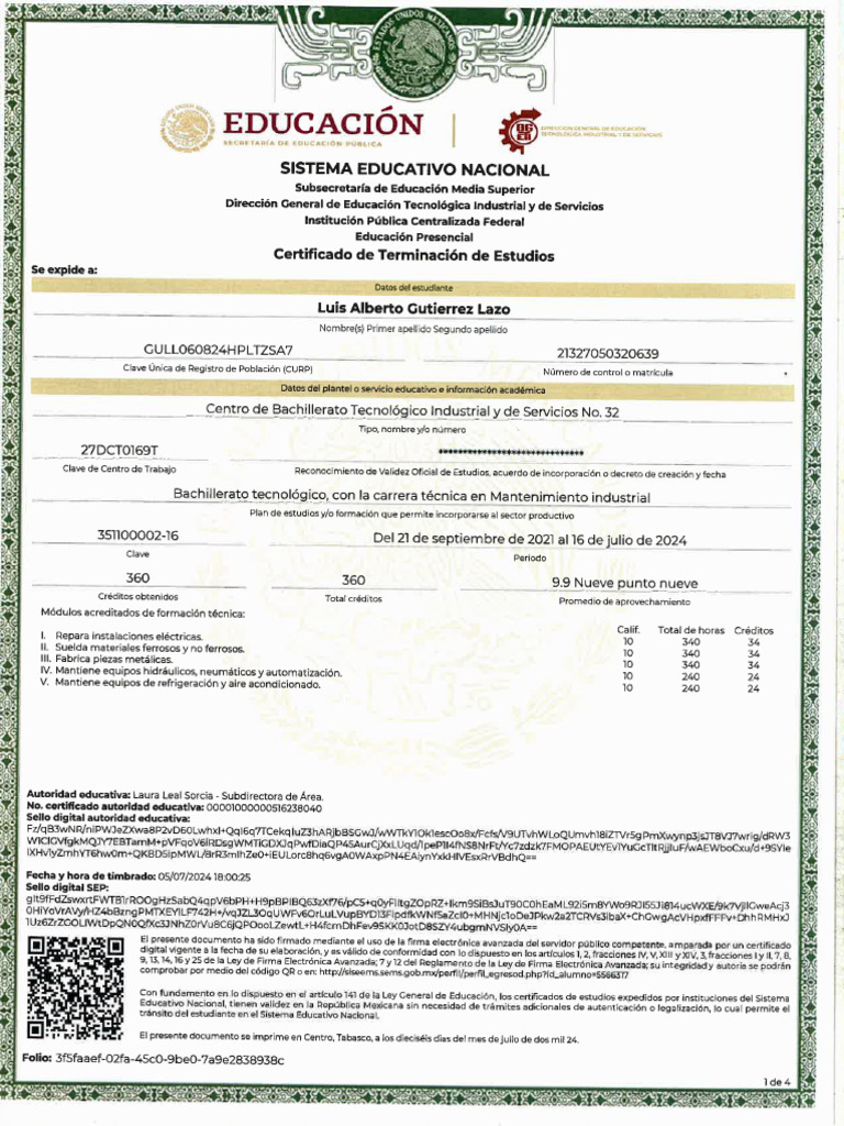 Certificado de Bachillerato | PDF