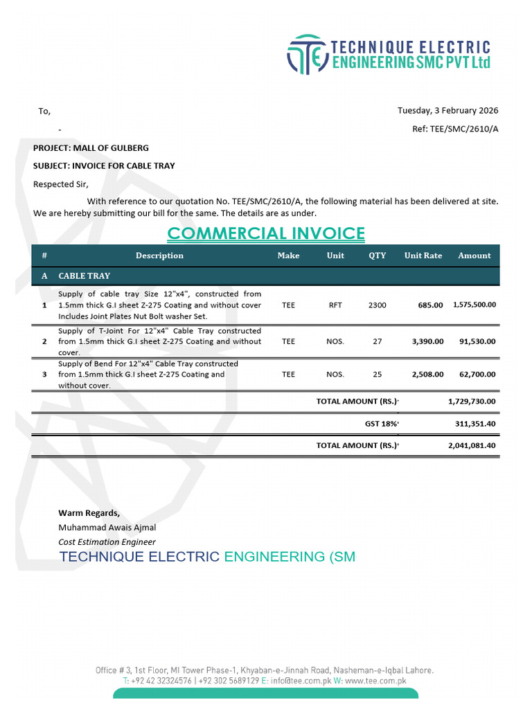 TEE-SMC-Cable Tray Bill 3 Feb 2026 | PDF