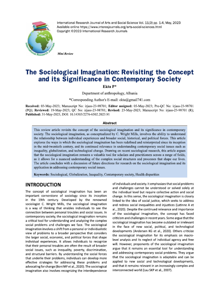 The Sociological Imagination Revisiting the Concept | PDF
