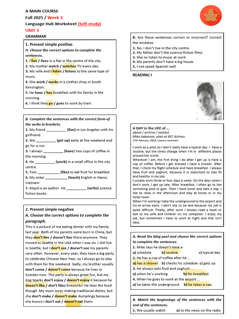 Workbook Exercises Unit 3 | PDF | Lunch