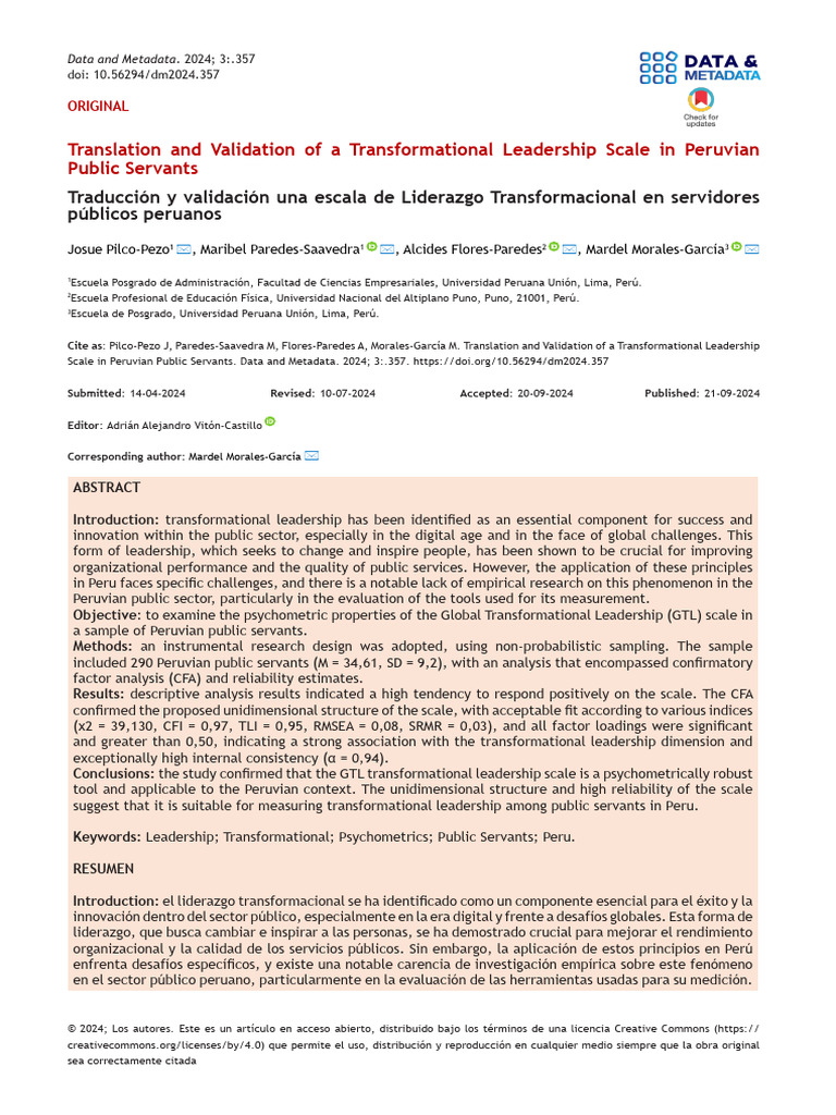 Translation and Validation of A Transformational L | PDF | Leadership ...