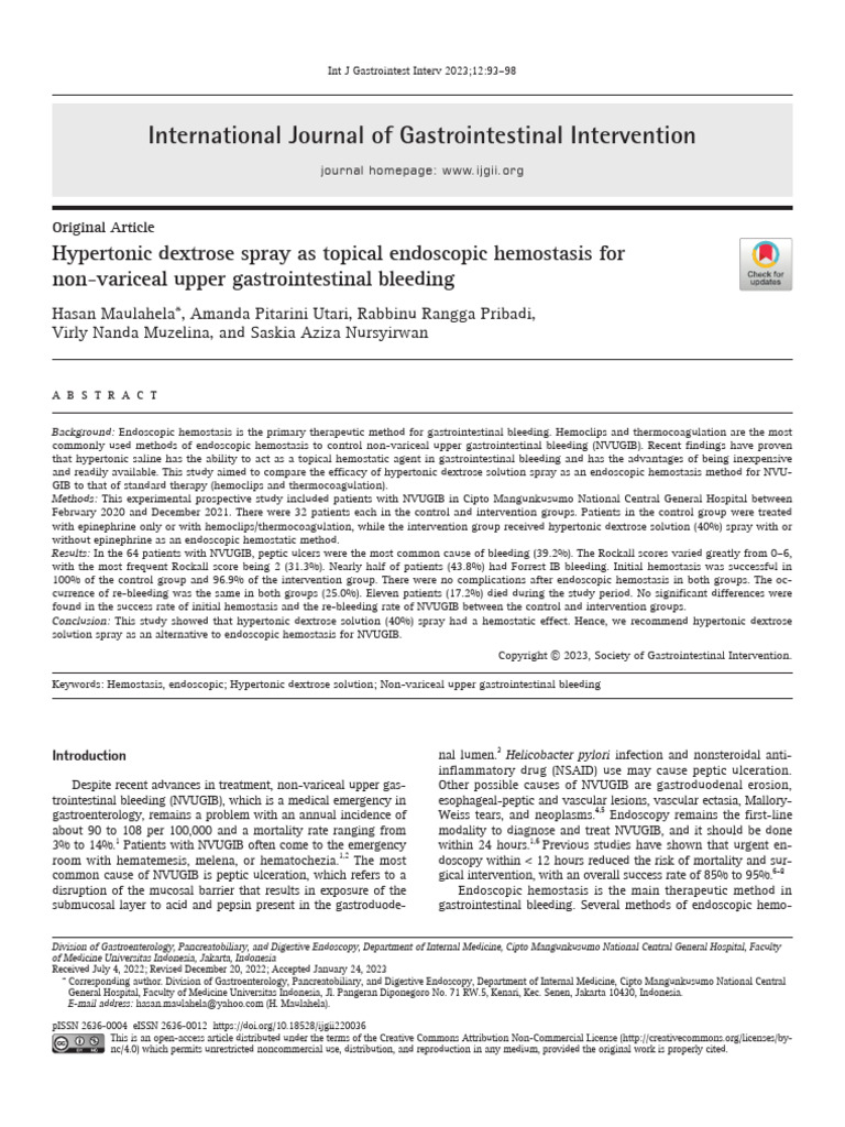 Hypertonic Dextrose Spray As Topical Endoscopic Hemostasis | PDF ...