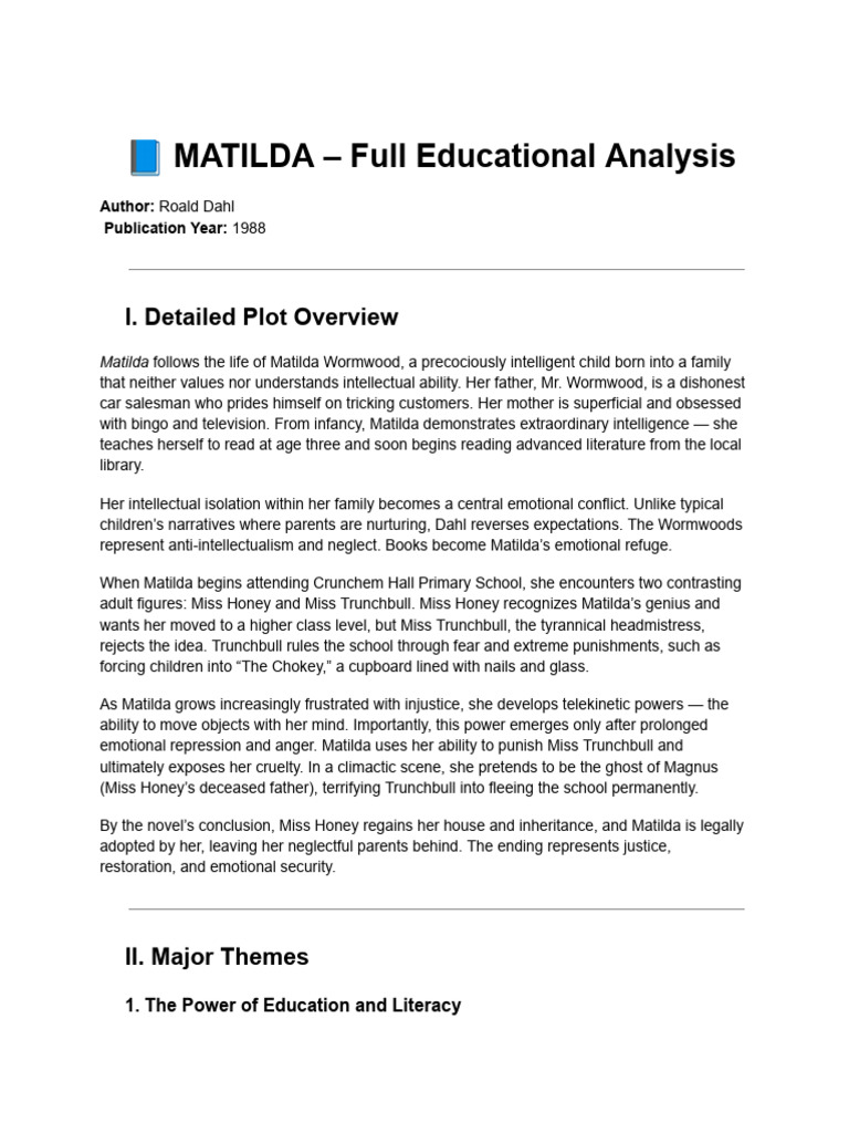 ? MATILDA - Educational Notes & Analysis | PDF