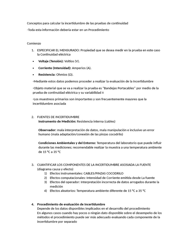 Conceptos para Calcular La Incertidumbre de Las Pruebas de Continuidad ...