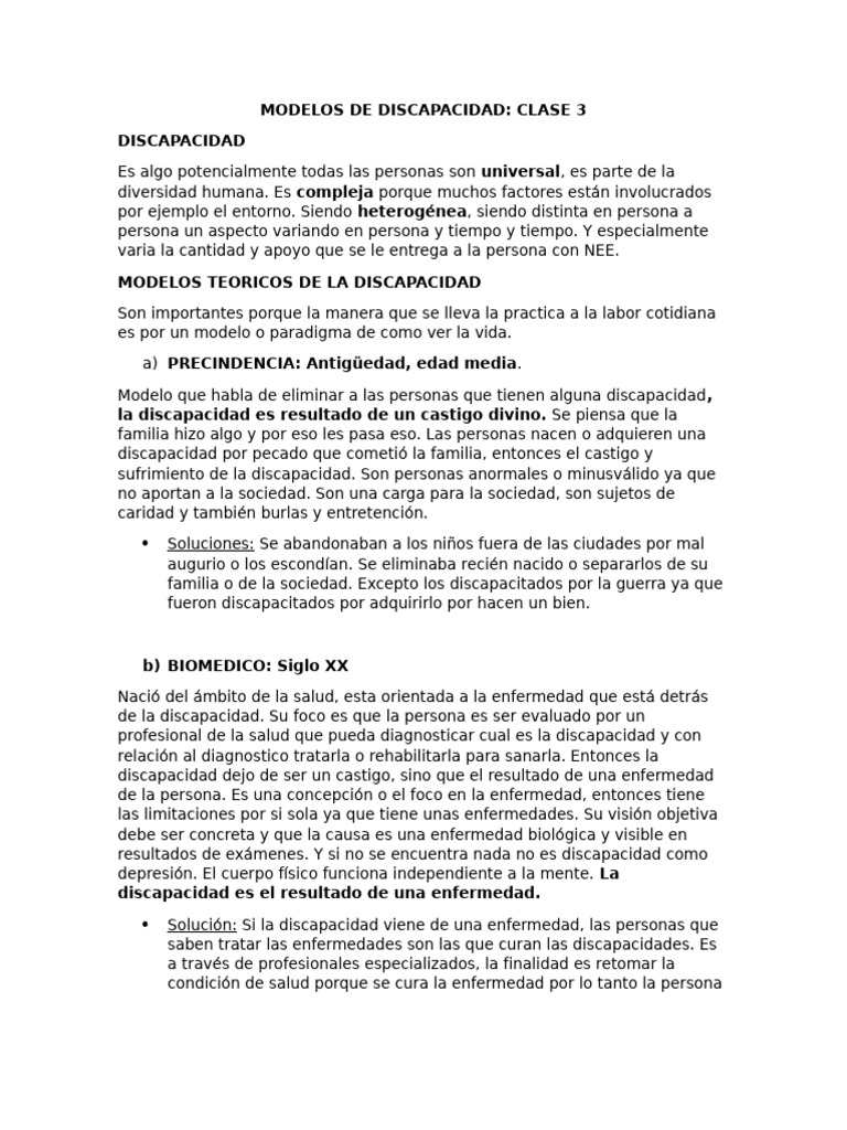 Modelos de Discapacidad Clase 3 | PDF | Invalidez | Inclusión (Educación)