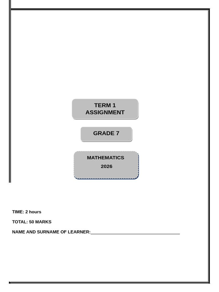Grade 7 Assignment Term 1 2026 2 | PDF | Number Theory | Arithmetic